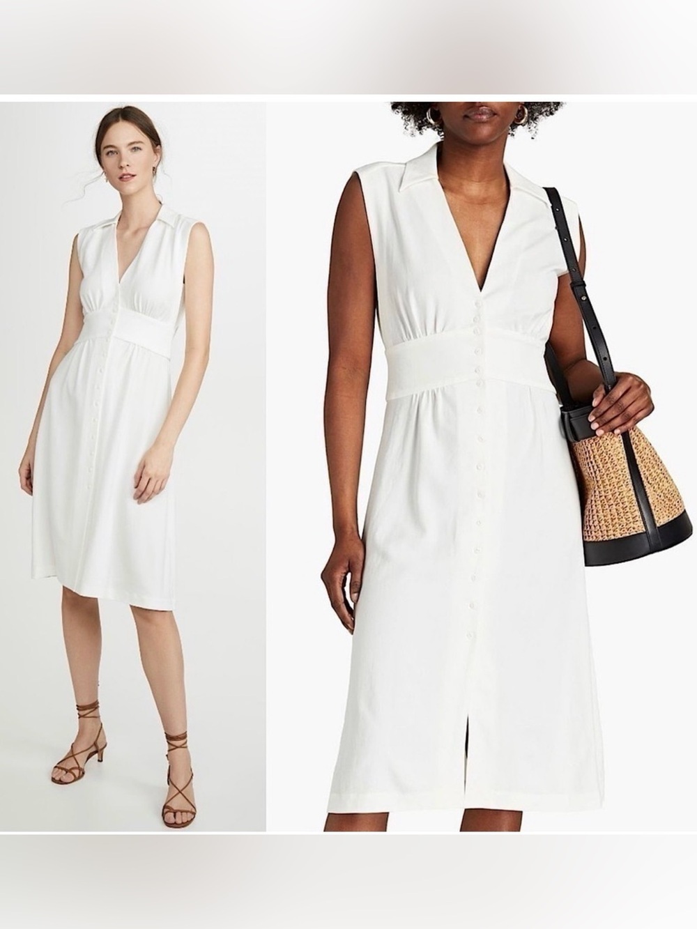 Ba&sh White Midi Dress Button Front Sleeveless Bridal Shower Minimalist Parisian